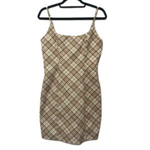 Papaya LIKE NEW beige plaid Y2K fitted mini dress size L